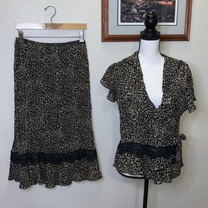 Robbie Bee Signature blouse & skirt matching outfit Skirt Suit Set Lace Wrap